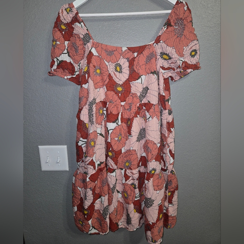 Loft Poppy Floral Tiered Midi Dress Size 8 Tall